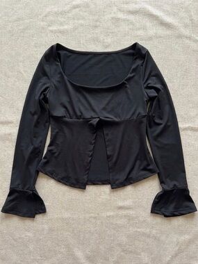 SHEIN Black Long-Sleeve Boatneck Top with Flared Cuffs